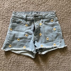 light washed denim shorts with flowers